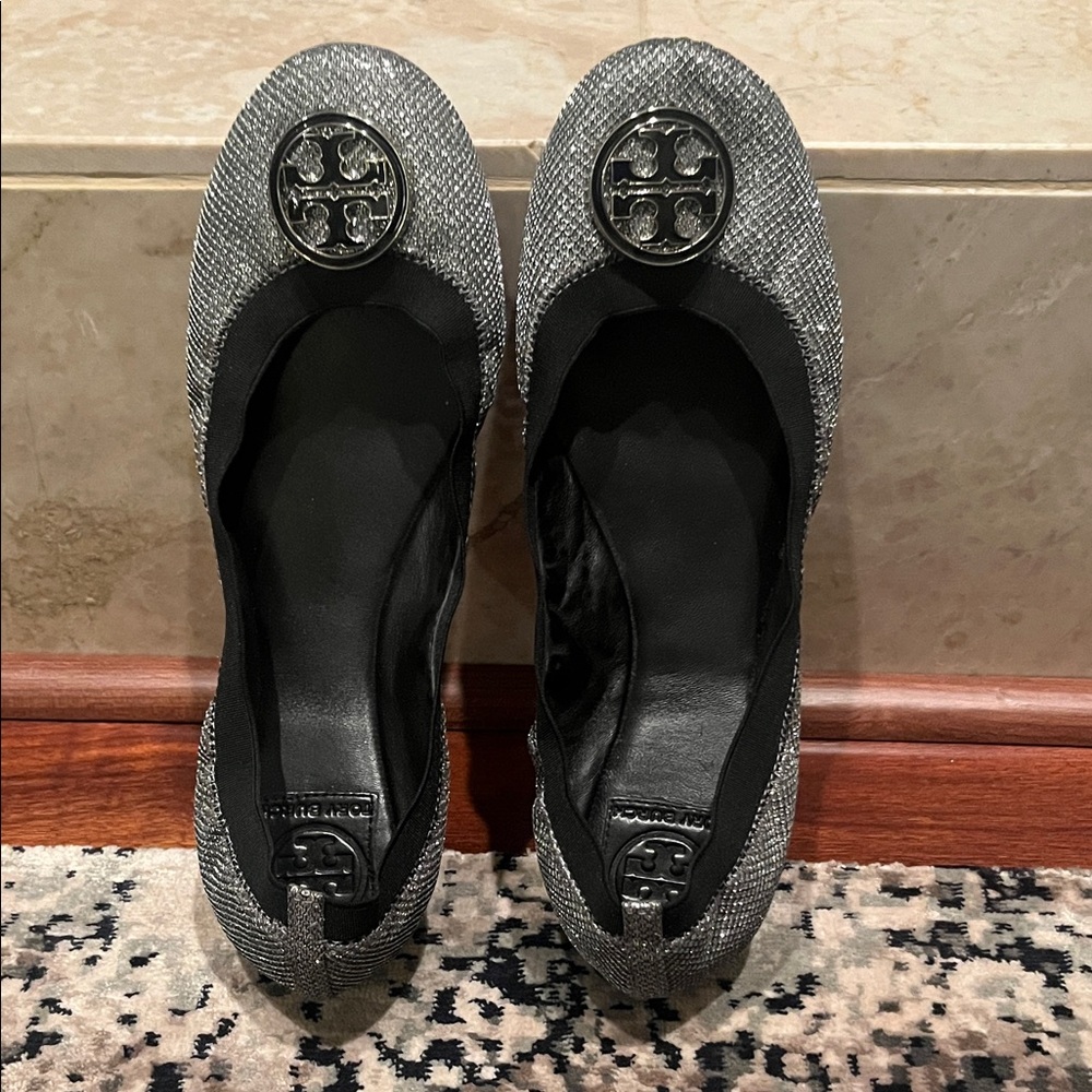 Tory Burch Metallic Silver Flats